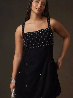 Embellished Black Sleeveless Mini Dress